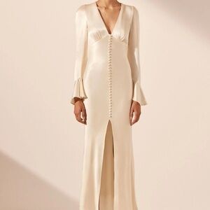 Shona Joy La Lune Frill Cuff Bias Midi Dress - Cream